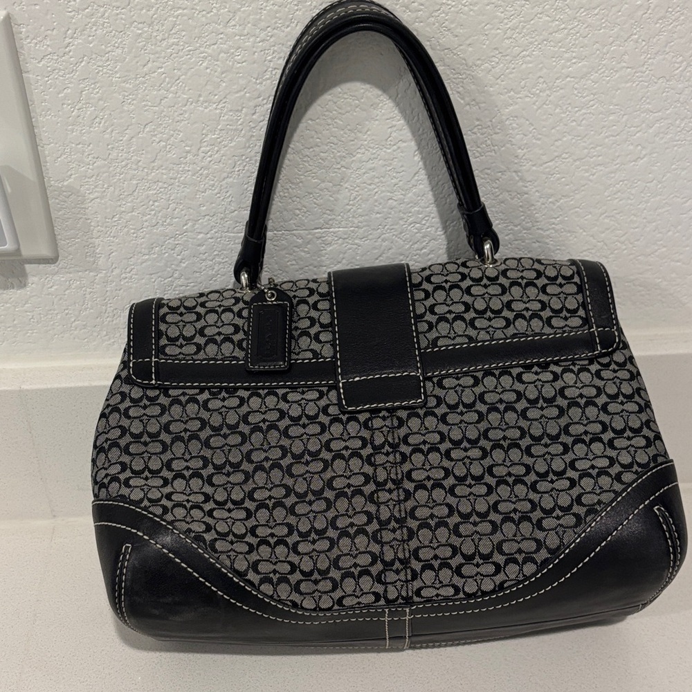 Coach Black and Gray Signature Buckle Top-Handle Satchel - Picture 2 of 3